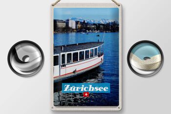 Panneau en étain voyage 20x30cm, bateau de Zurich, lac, ville, montagnes 2