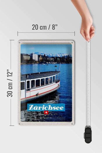 Panneau en étain voyage 20x30cm, bateau de Zurich, lac, ville, montagnes 4