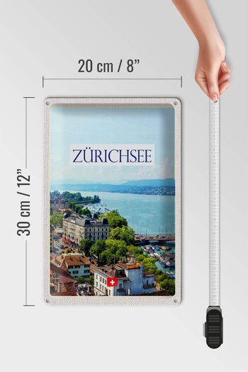 Signe en étain voyage 20x30cm, suisse, lac de Zurich, forêt, ville, montagnes 4