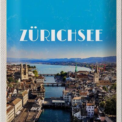 Plaque en tôle voyage 20x30cm Zurich vue sur les vacances en ville
