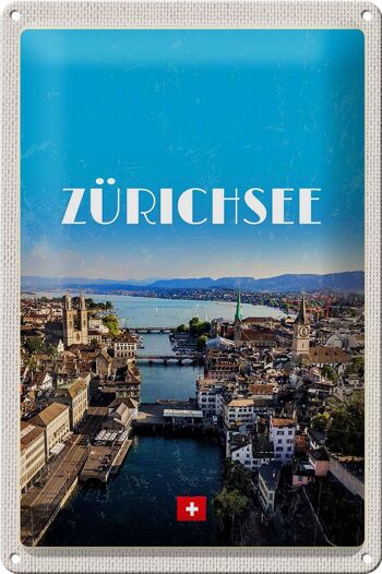 Plaque en tôle voyage 20x30cm Zurich vue sur les vacances en ville 1