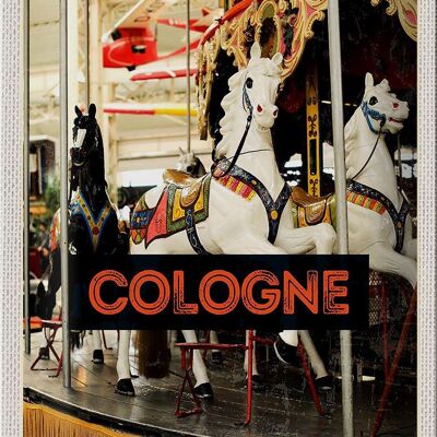 Cartel de chapa de viaje, 20x30cm, Colonia, Alemania, carrusel de caballos, diversión