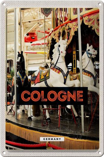 Signe en étain voyage 20x30cm Cologne allemagne carrousel à chevaux amusant 1