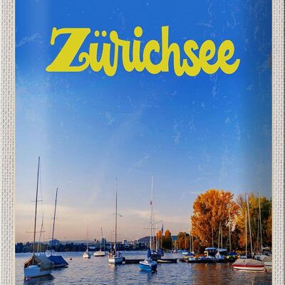 Cartel de chapa de viaje, 20x30cm, lago de Zúrich, naturaleza, barcos, viaje en barco
