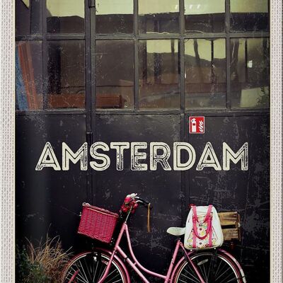 Targa in metallo da viaggio 20x30 cm Amsterdam city bike natura a piedi