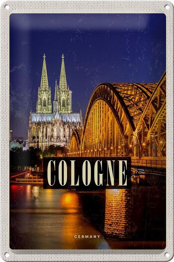 Signe en étain voyage 20x30cm, pont de Cologne, cathédrale de la ville, lumières du soir 1