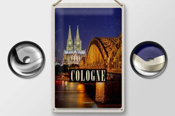 Signe en étain voyage 20x30cm, pont de Cologne, cathédrale de la ville, lumières du soir 2