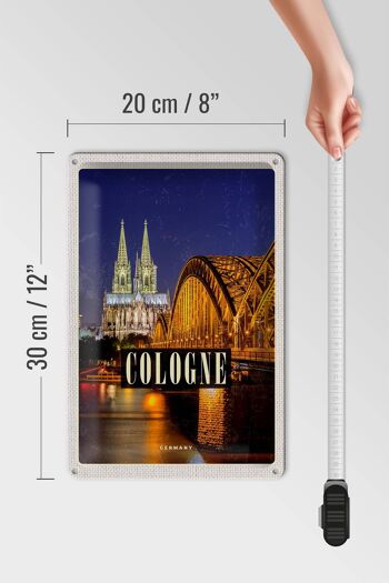 Signe en étain voyage 20x30cm, pont de Cologne, cathédrale de la ville, lumières du soir 4