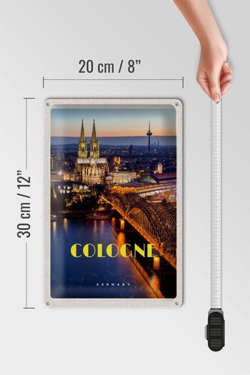 Panneau de voyage en étain, 20x30cm, ville de Cologne, vue du soir, pont, cathédrale 4