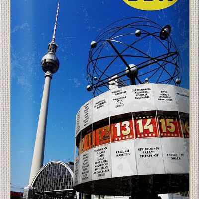 Plaque en tôle voyage 20x30cm Berlin Alexanderplatz horloge mondiale