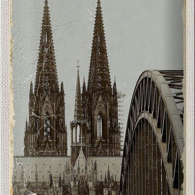 Targa in metallo da viaggio 20x30 cm Cattedrale di Colonia Medioevo in bianco e nero