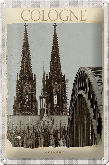 Plaque en tôle voyage 20x30cm Cathédrale de Cologne Moyen Âge noir et blanc 1