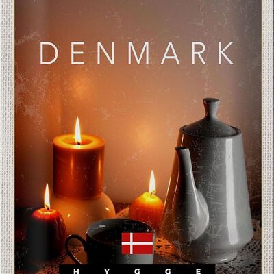 Cartel de chapa de viaje 20x30cm Dinamarca tetera velas mantel