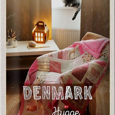 Cartel de chapa de viaje 20x30cm Dinamarca techo salón mesa gato