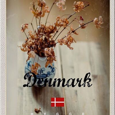 Plaque en tôle voyage 20x30cm Danemark fleurs fanées dans un vase