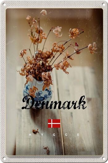 Plaque en tôle voyage 20x30cm Danemark fleurs fanées dans un vase 1