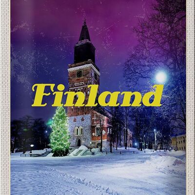 Cartel de chapa de viaje, 20x30cm, Finlandia, nieve, invierno, árbol de Navidad
