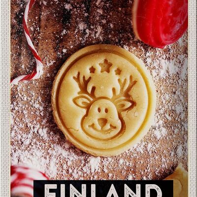 Cartel de chapa viaje 20x30cm Finlandia ciervos galletas Navidad