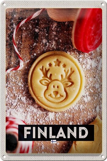 Plaque en tôle voyage 20x30cm Finlande cerf biscuits Noël 1