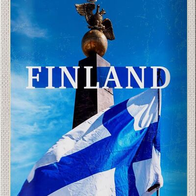 Cartel de chapa de viaje 20x30cm Finlandia Helsinki piedra águila dorada