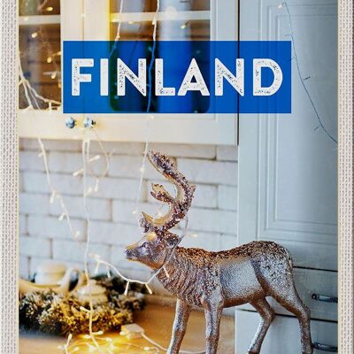 Cartel de chapa de viaje 20x30cm Finlandia ciervos luces de hadas armario