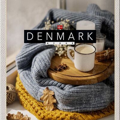 Blechschild Reise 20x30cm Dänemark Wollpullover Tasse Zimtstange