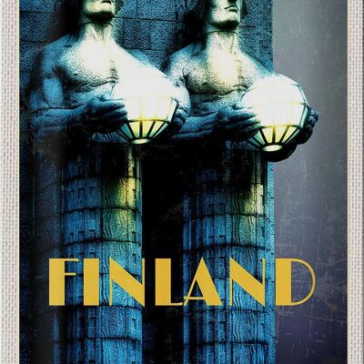 Cartel de chapa de viaje, 20x30cm, Finlandia, escultura, hombres, Edad Media