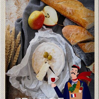 Cartel de chapa de viaje 20x30cm Francia Baguette Queso Pera Oliva