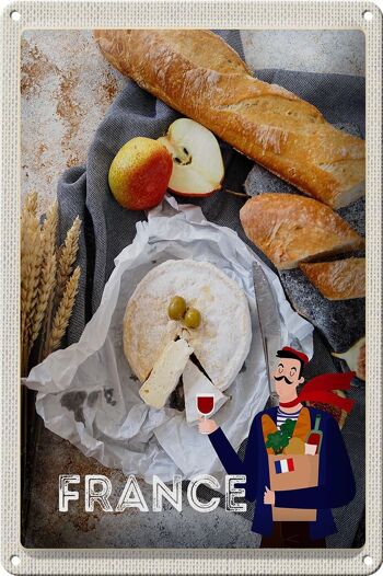 Plaque de voyage en étain, 20x30cm, France, baguette, fromage, poire, olive 1