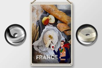 Plaque de voyage en étain, 20x30cm, France, baguette, fromage, poire, olive 2