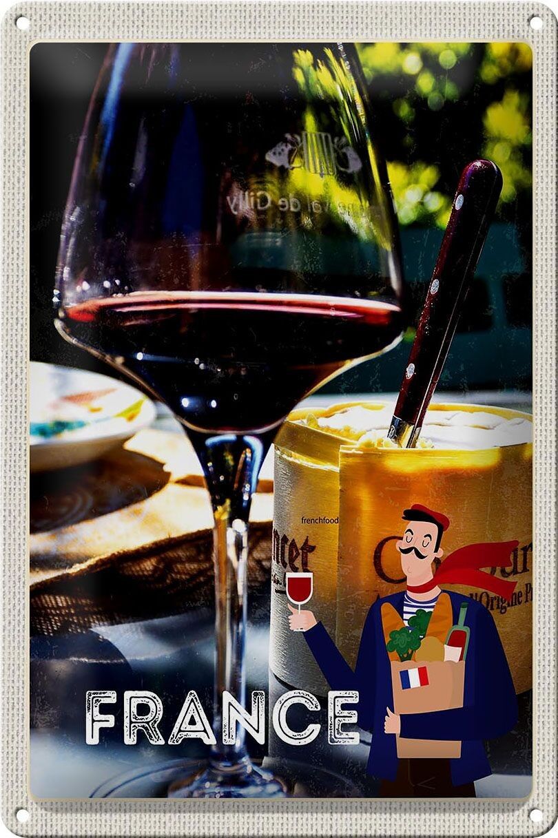 Targa in metallo da viaggio 20x30 cm Francia, delicatezza al formaggio Camembert