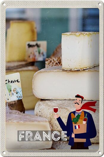 Plaque en tôle voyage 20x30cm France différents types de fromages 1