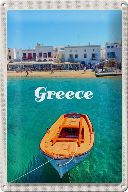 Blechschild Reise 20x30cm Greece Griechenland Meer Boot Strand