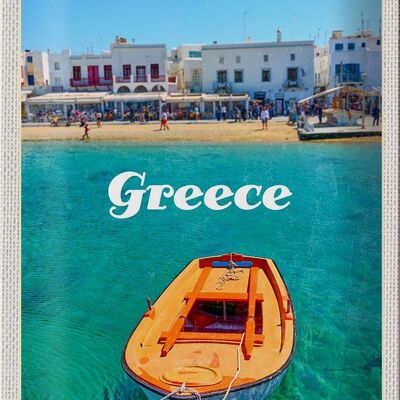 Targa in metallo da viaggio 20x30 cm Grecia Grecia Mare Barca Spiaggia