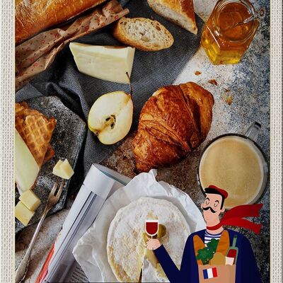 Cartel de chapa de viaje, 20x30cm, Francia, queso, Baguette, miel