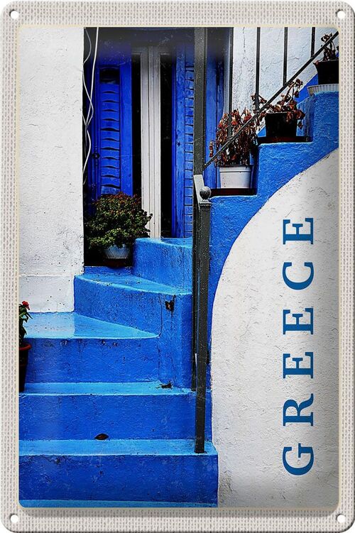 Blechschild Reise 20x30cm Greece Griechenland blaue Treppen