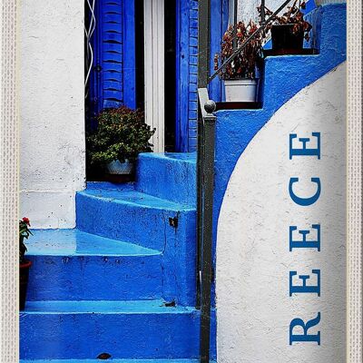 Plaque en tôle voyage 20x30cm Grèce Grèce escaliers bleus
