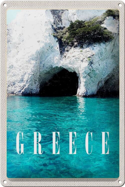 Blechschild Reise 20x30cm Greece Meer Strand Stein Höhle Urlaub