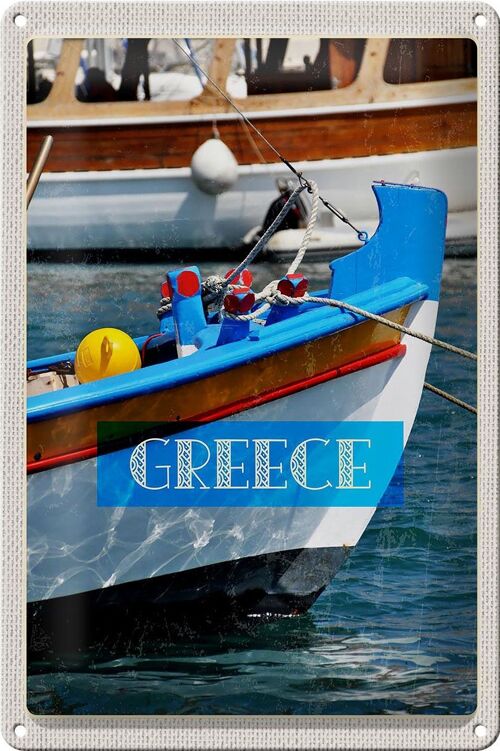 Blechschild Reise 20x30cm Greece Griechenland Sommer Boot Meer