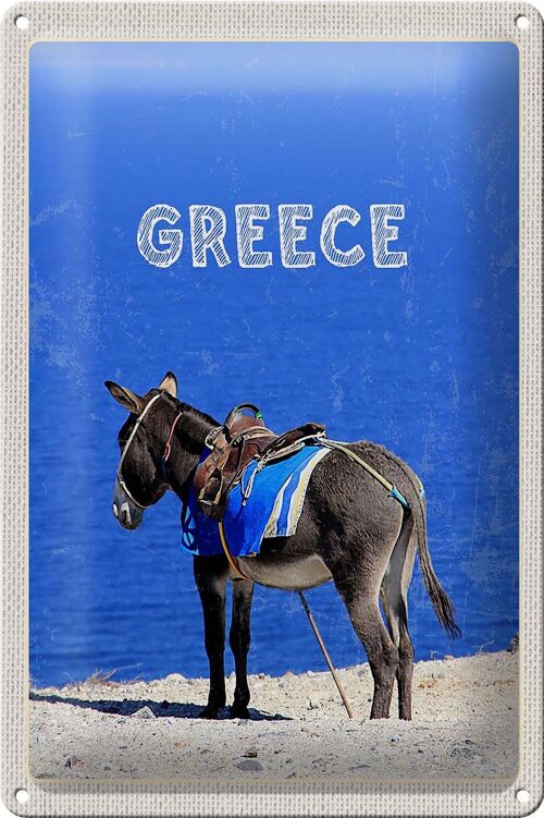 Blechschild Reise 20x30cm Greece Griechenland Esel Blick Meer