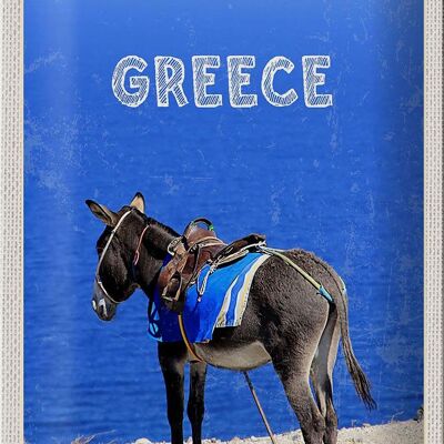Panneau en étain voyage 20x30cm, grèce, grèce, vue d'âne, mer