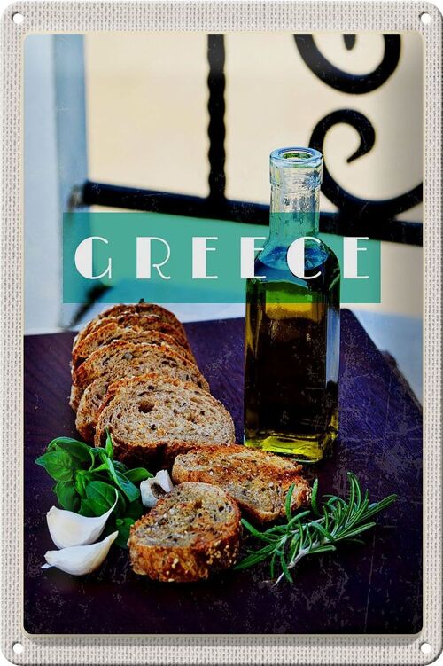 Blechschild Reise 20x30cm Greece Griechenland Öl Knoblauch Brot