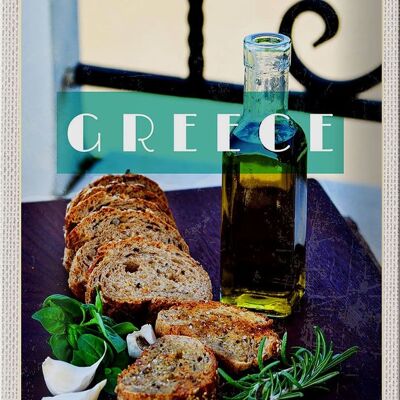 Cartel de chapa de viaje, 20x30cm, Grecia, aceite, pan de ajo