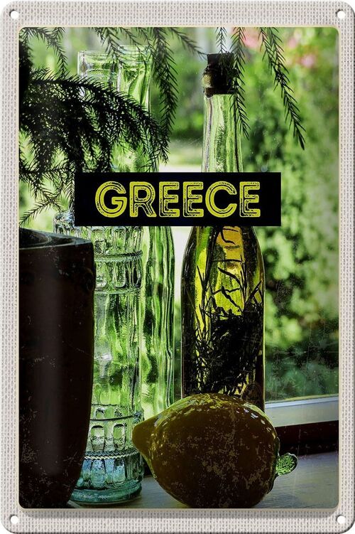 Blechschild Reise 20x30cm Greece Griechenland Flaschen