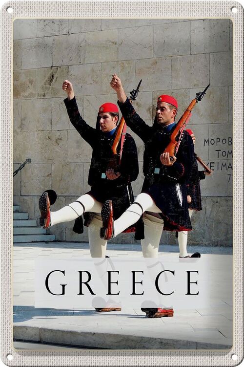 Blechschild Reise 20x30cm Greece Griechenland Soldaten Waffe Hut