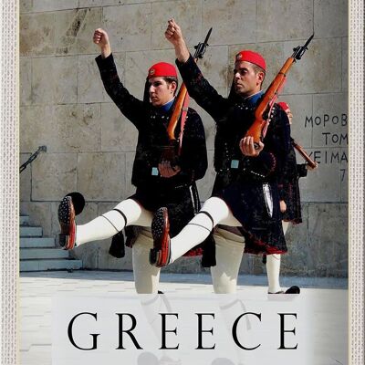 Cartel de chapa de viaje, 20x30cm, Grecia, soldados, sombrero con arma