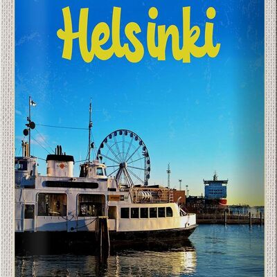 Cartel de chapa de viaje, 20x30cm, Helsinki, Finlandia, barco, noria