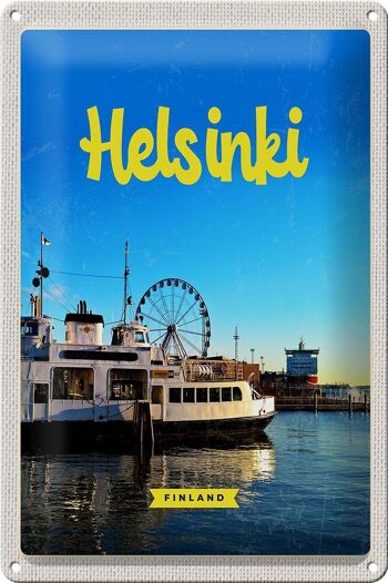 Panneau de voyage en étain, 20x30cm, Helsinki, finlande, bateau, grande roue 1