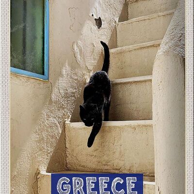 Cartel de chapa viaje 20x30cm Grecia Grecia escaleras blancas gato