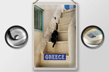 Panneau en étain voyage 20x30cm Grèce Grèce escaliers blancs chat 2